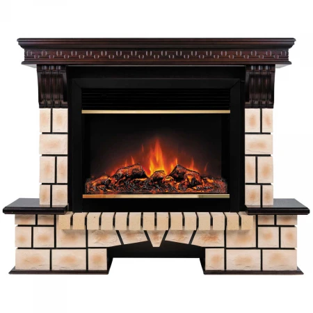 Электрокамин Realflame Stone Brick 26 AO с очагом Moonblaze Deluxe Brass 318189