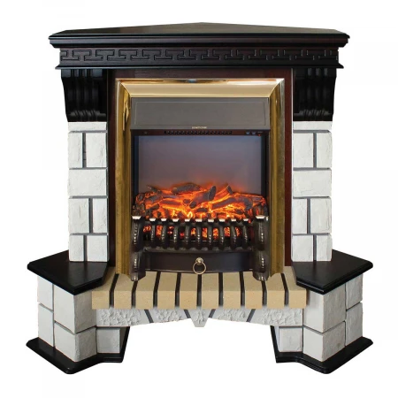 Электрокамин Realflame Stone Corner STD AO с очагом Fobos Lux Brass 303328