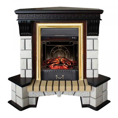 Электрокамин Realflame Stone Corner STD AO с очагом Majestic Lux Brass 306328