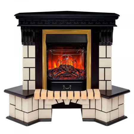 Электрокамин Realflame Stone Corner STD AO с очагом Majestic Lux Brass 306366