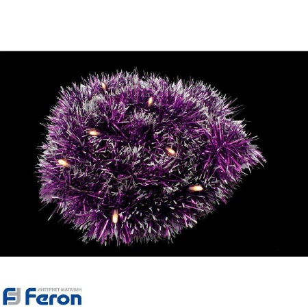 Гирлянда светодиодная мишура на батарейках "фиолетовый с белым", cl800